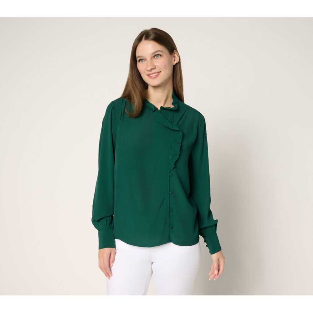 SUNNYLiFE Women's Top Sz S Bianca Ruffle Blouse Green A689186
